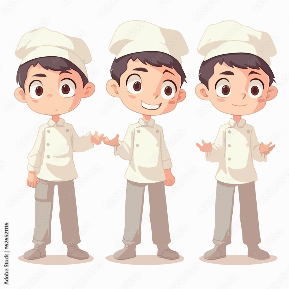 Chef boy with culinary outfit, vector pose, little child, cartoon illustration. Chef boy with culinary outfit, vector pose, little child, cartoon illustration.