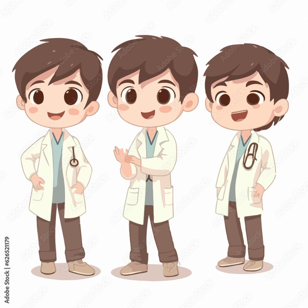 Boy in doctor attire, cartoon illustration, vector pose, little child. Boy in doctor attire, cartoon illustration, vector pose, little child.