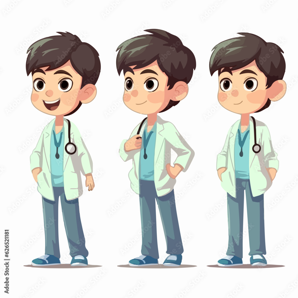 Vector illustration of a young doctor boy, dressed for medicine, cartoon pose. Vector illustration of a young doctor boy, dressed for medicine, cartoon pose.