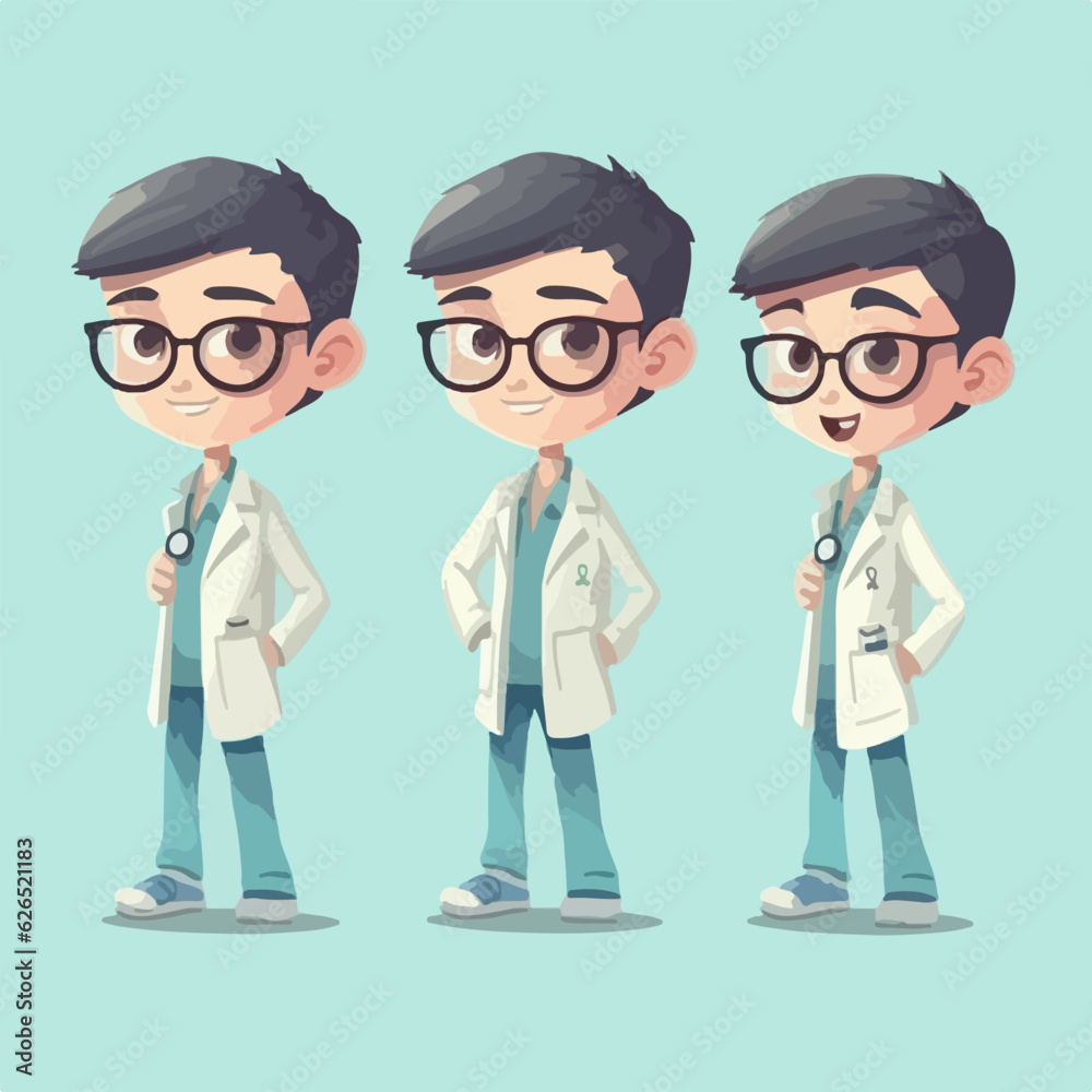 Doctor kid with medical attire, vector pose, young boy, cartoon style. Doctor kid with medical attire, vector pose, young boy, cartoon style.