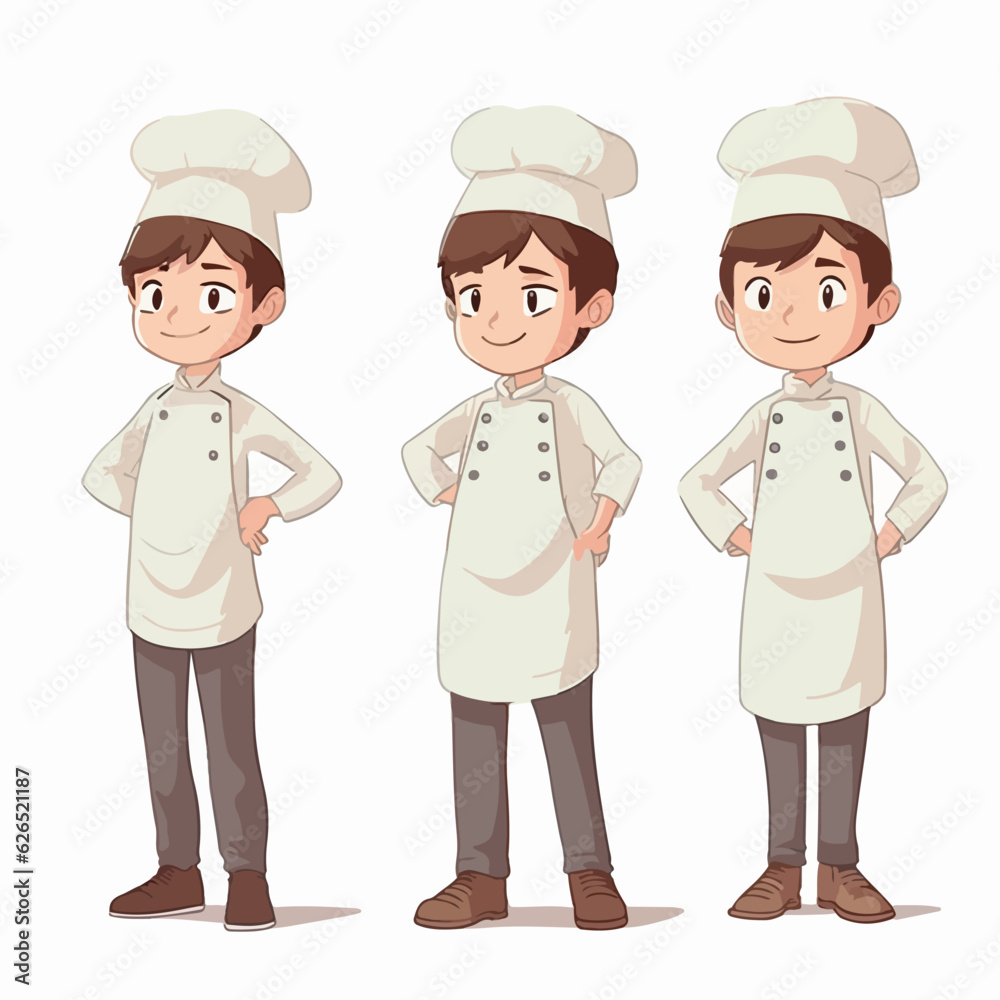 Chef boy with culinary attire, vector pose, young kid, cartoon style. Chef boy with culinary attire, vector pose, young kid, cartoon style.