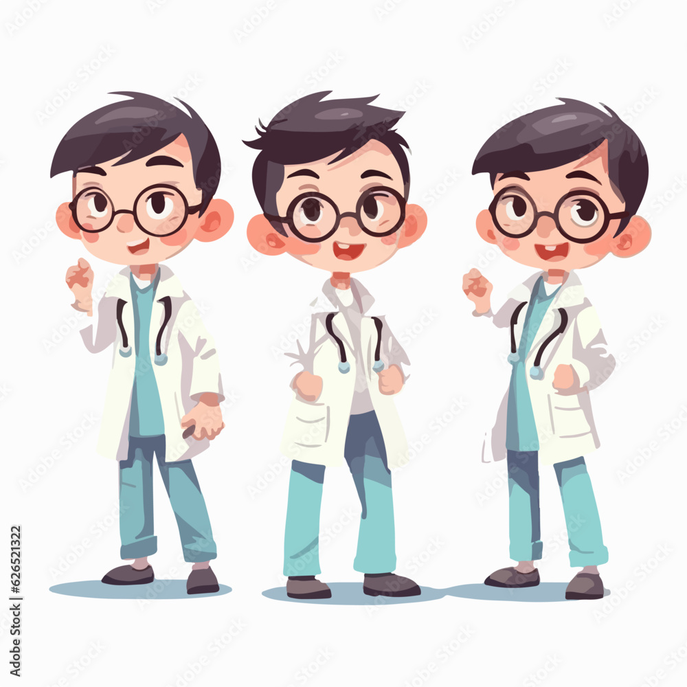 Doctor kid with medical gear, vector pose, young boy, cartoon style. Doctor kid with medical gear, vector pose, young boy, cartoon style.
