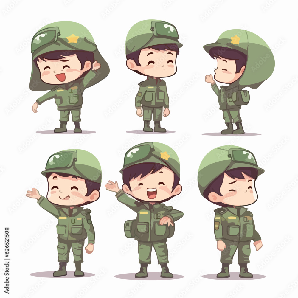 Boy military dressed in uniform, vector illustration, young child, cartoon style. Boy military dressed in uniform, vector illustration, young child, cartoon style.
