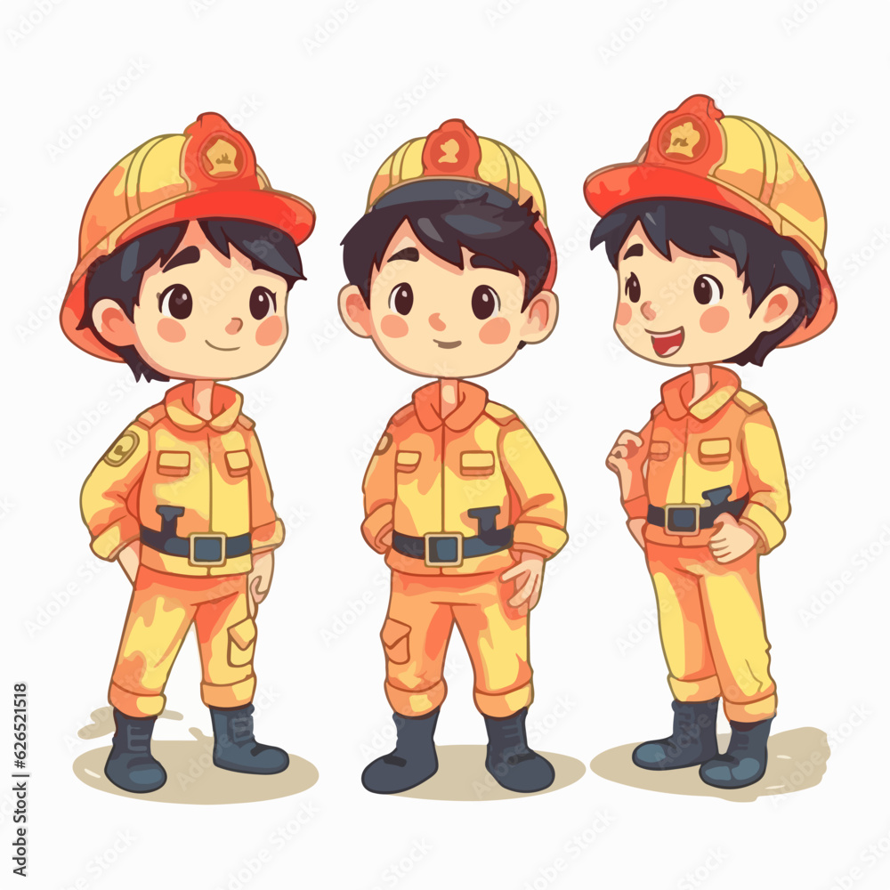 Cartoon of a boy in fireproof clothes, vector illustration, young child, pose. Cartoon of a boy in fireproof clothes, vector illustration, young child, pose.