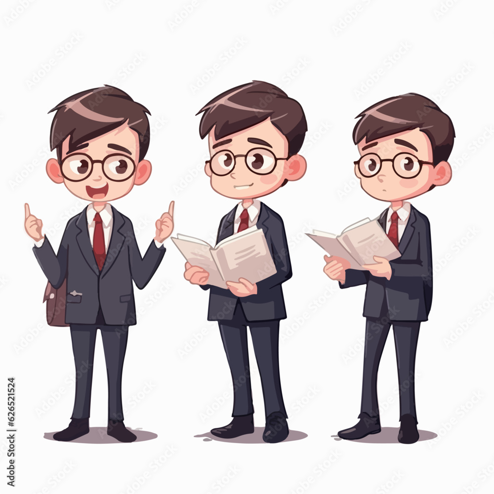 Lawyer kid in legal clothes, cartoon illustration, young boy, vector pose. Lawyer kid in legal clothes, cartoon illustration, young boy, vector pose.