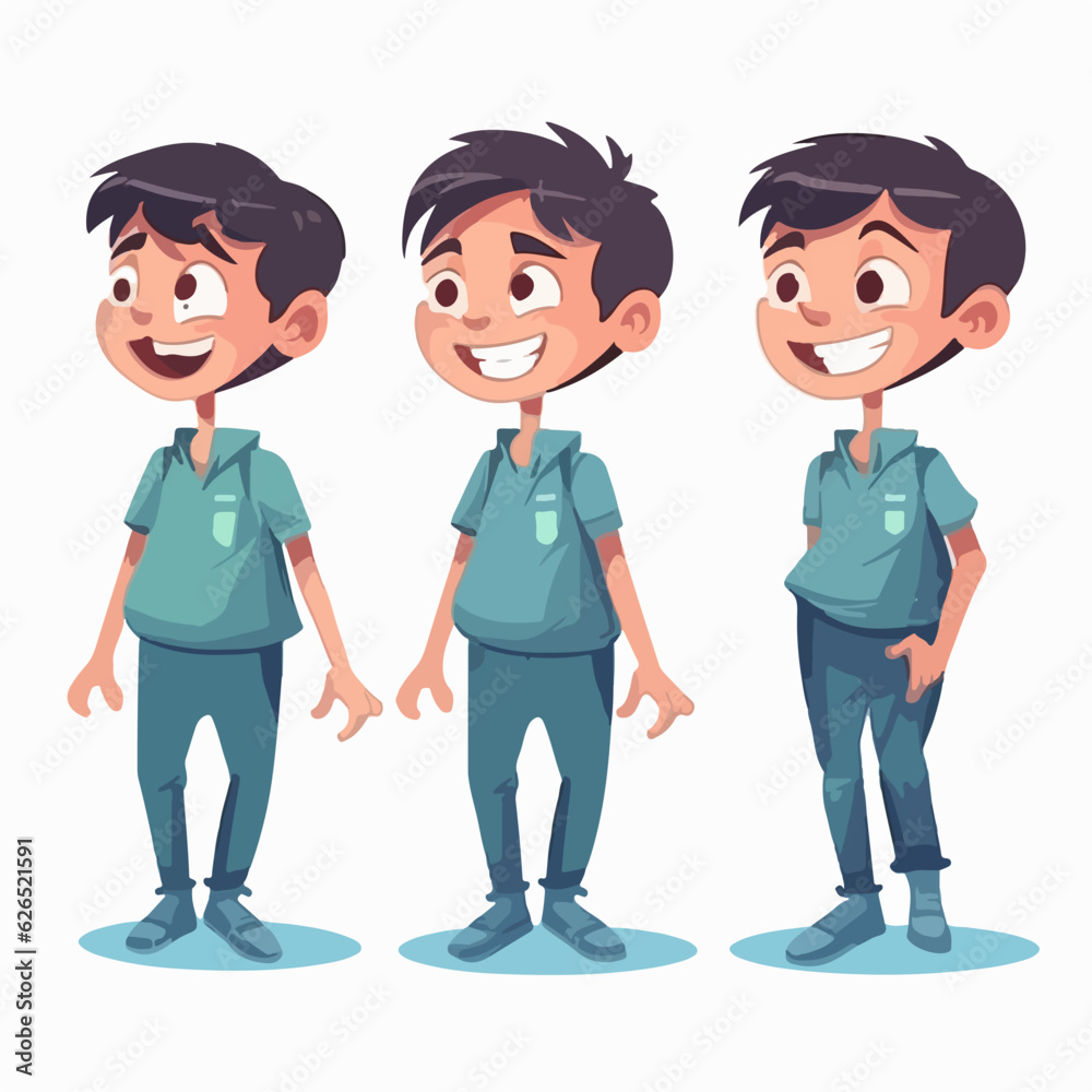 Painter kid in artistic clothes, cartoon illustration, young boy, vector pose.