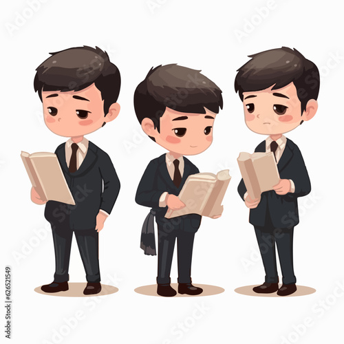 Vector illustration of a lawyer kid, dressed for law practice, cartoon pose.