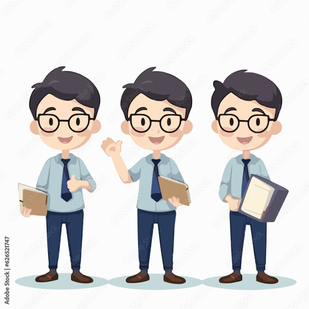 Teacher kid with academic outfit, vector pose, young boy, cartoon style.