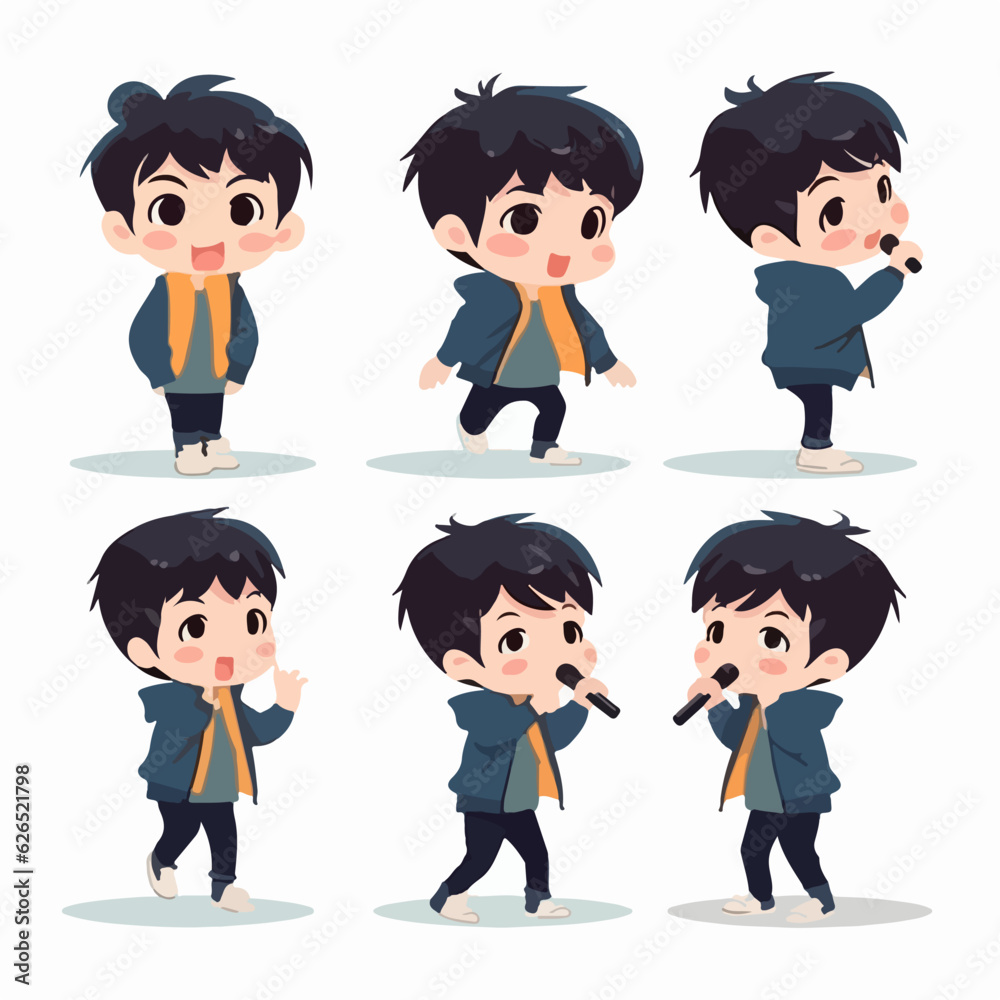 Vector illustration of a popstar kid, dressed for the stage, cartoon pose. Vector illustration of a popstar kid, dressed for the stage, cartoon pose.
