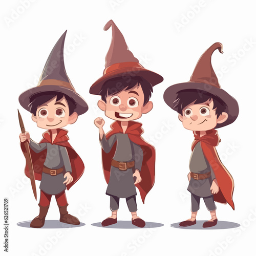 Vector illustration of a wizard kid, dressed for wizardry, cartoon pose.