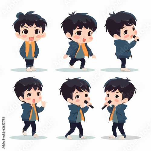 Vector illustration of a popstar kid, dressed for the stage, cartoon pose.