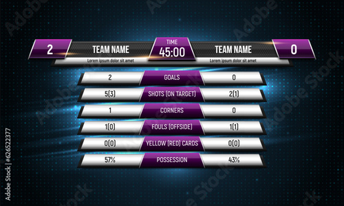 Sport scoreboard with time and result display. Vector template for your design.