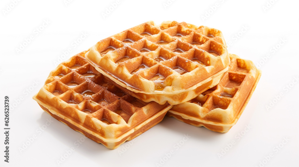 belgian waffles with syrup on white background top view. Generative Ai. belgian waffles with syrup on white background top view. Generative Ai.