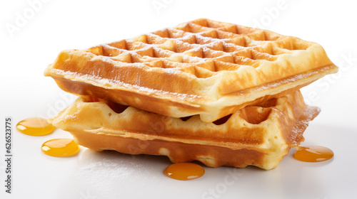 Belgian waffles with jam on a white background. Generative Ai. 