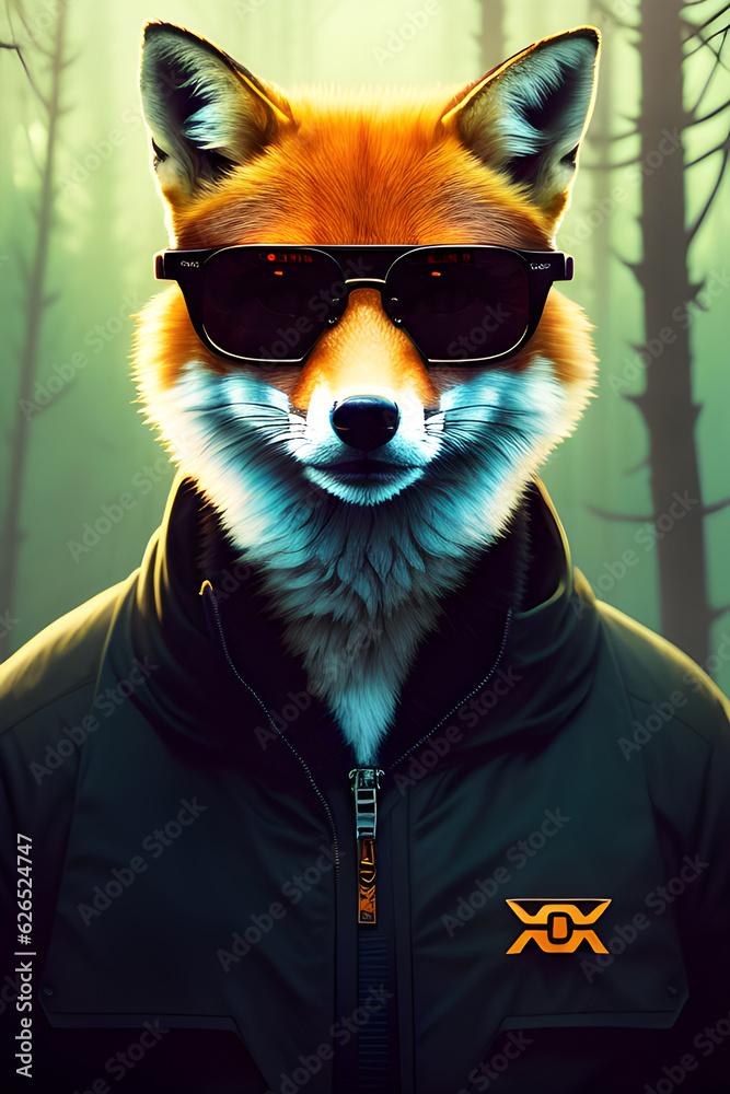 fox in a jacket and glasses generated by ai