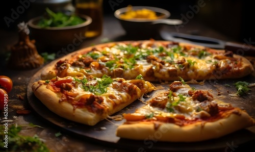 freshly baked pizza on a table, generative ai