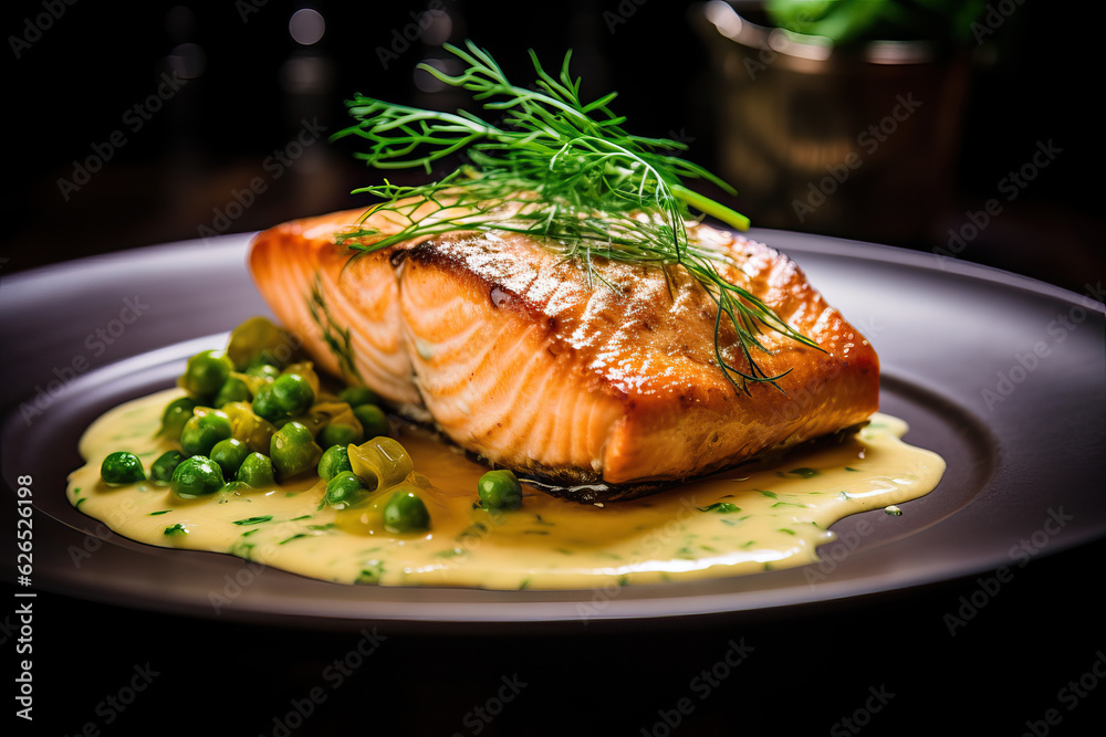 Grilled salmon with dill and green peas Grilled salmon with dill and green peas