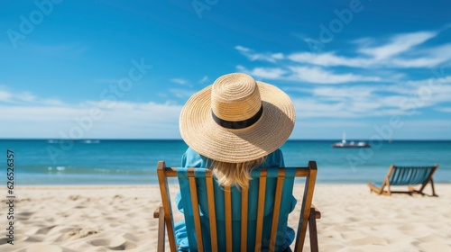Woman relaxing at tropical beach, Generative AI © kanesuan