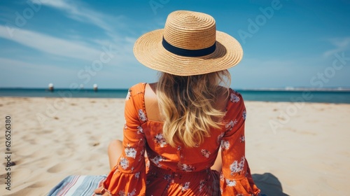 Woman relaxing at tropical beach, Generative AI
