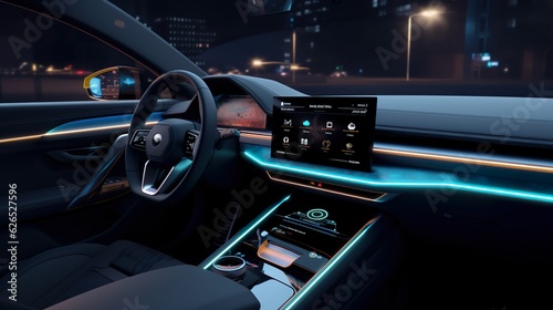 Interior of a futuristic car made with Ai generative technology © Jixster