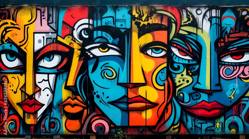 Graffiti art of faces made with Ai generative technology Graffiti art of faces made with Ai generative technology