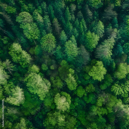 green forest from top view, Bird's-eye view of a verdant forest canopy
