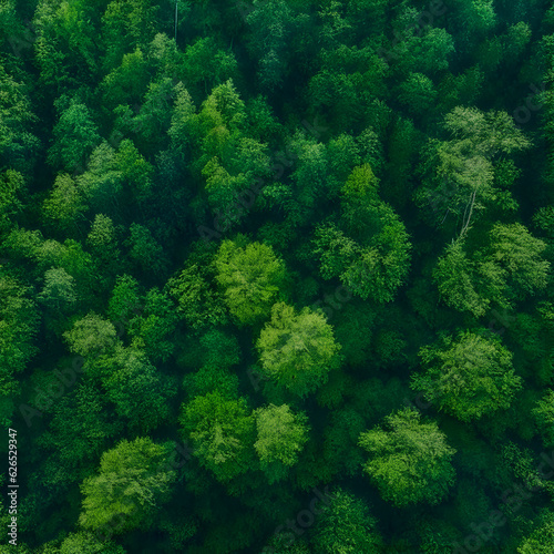 green forest from top view  Bird s-eye view of a verdant forest canopy