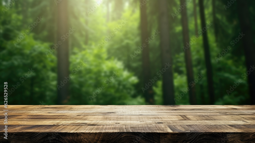 Empty wooden table with green background Empty wooden table with green background