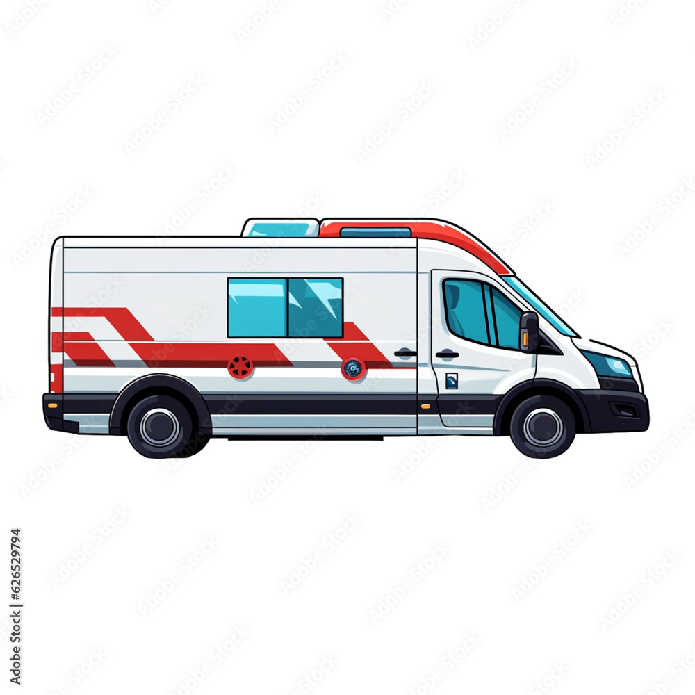 Ambulance Car Isolated on White Background. side veiw, genarative ai