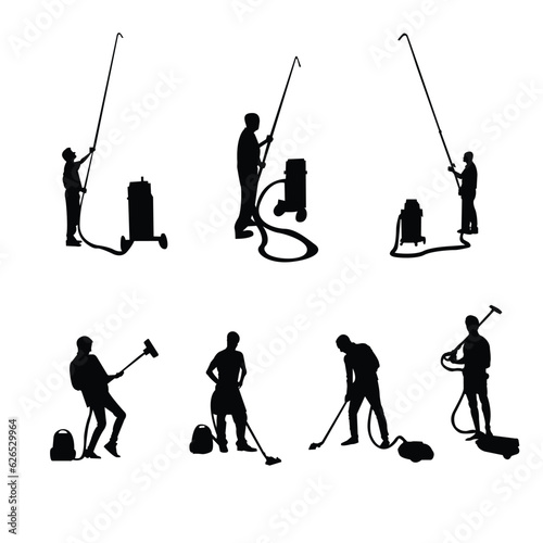 silhouette of men with vacuum cleaners
