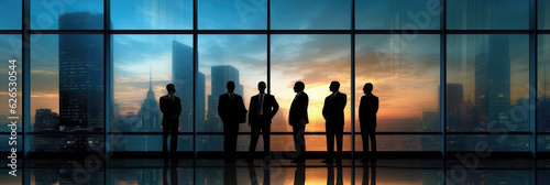 Wallpaper Mural Success Concept. Silhouette of Businessmen in Front of the City Skyline extreme closeup. Generative AI Torontodigital.ca