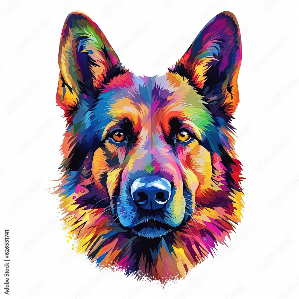 German Shephard Dog, colourful isolated head shot German Shephard Dog, colourful isolated head shot