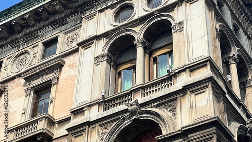 Facade of a historic building in the center of Milan. Milan architecture