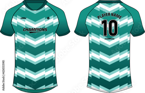 Sports t-shirt jersey design flat sketch illustration, Abstract chevron v neck Football jersey concept with front and back view for Soccer, Cricket, Volleyball, Rugby, tennis, badminton uniform kit