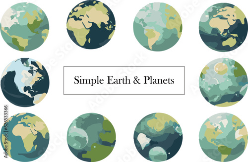 Simple illustration set of earth and planets
