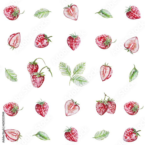 Fototapeta Naklejka Na Ścianę i Meble -  Berries, Blossomswers & Leaves Seamless Pattern | Fruit Beeren Muster, Stoffdesign, wiederholen Fliese, Surface Muster, 

