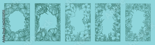 Floral frame illustrations set, Botanical frame, flowers background, greetings design