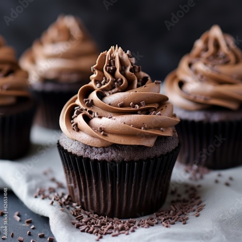 Delicious chocolate cupcakes with chocolate cream fudge icing and sprinkles фототапет