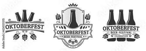 Foto Oktoberfest icon, logo or label set with beer bottles