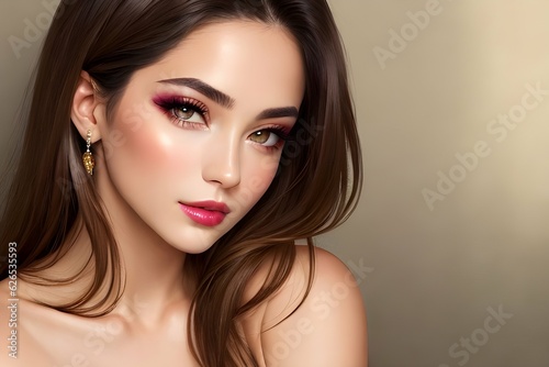 Hot woman with makeup posing. Fashion beauty model. AI generative art