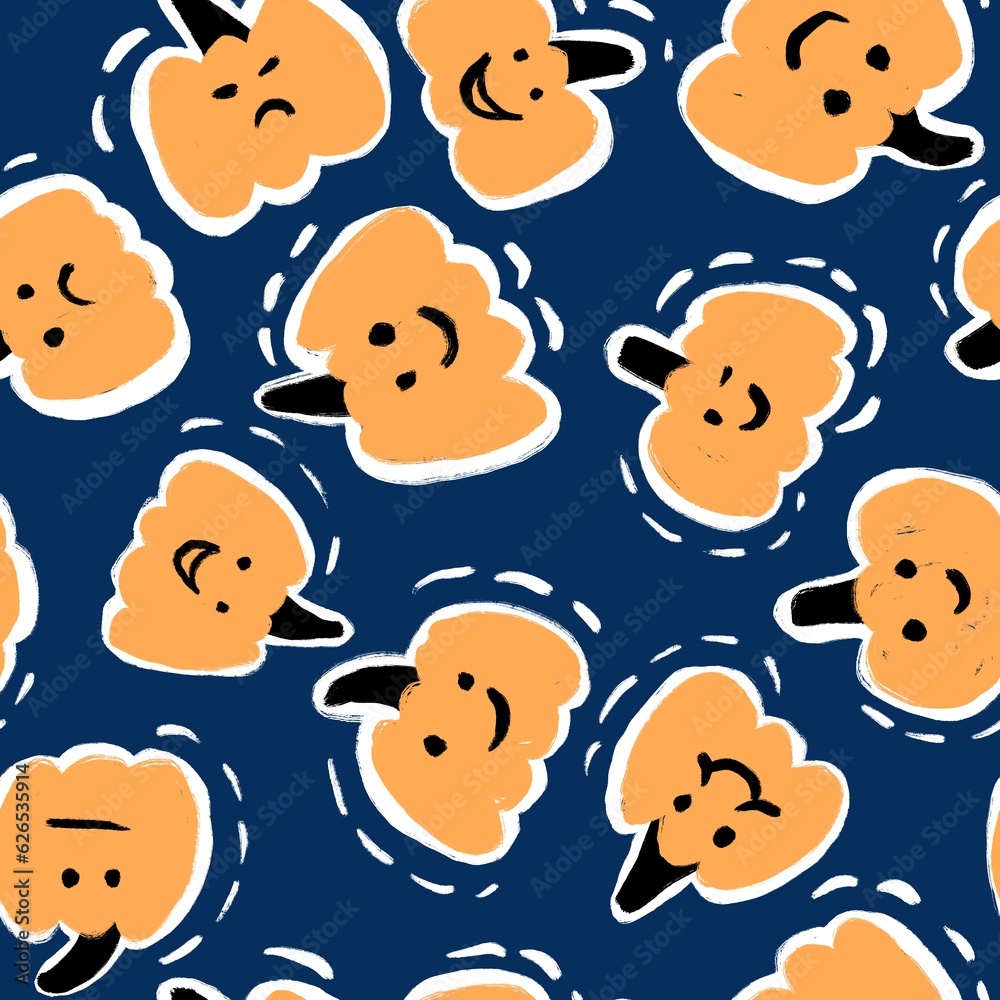 Hand drawn seamless pattern with cute orange pumpkins on dark blue background. Halloween thanksgiving print for kids children funny cute design with white dotted line, seasonal fall autumn decor. Hand drawn seamless pattern with cute orange pumpkins on dark blue background. Halloween thanksgiving print for kids children funny cute design with white dotted line, seasonal fall autumn decor.