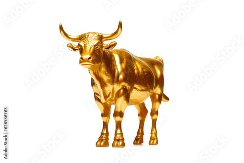 Wealth Concept. Golden Cow or Calf on a white baclground. Generative AI photo