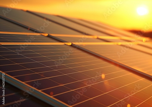 Solar photovoltaic panels ECO green energy macro.Ai Generative