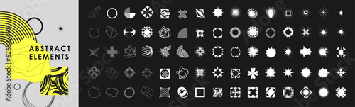 Trendy geometric design elements. Simple shapes forms and frames inspired brutalism, abstract bauhaus and boho cosmic style. Universal star and flower shape, basic form