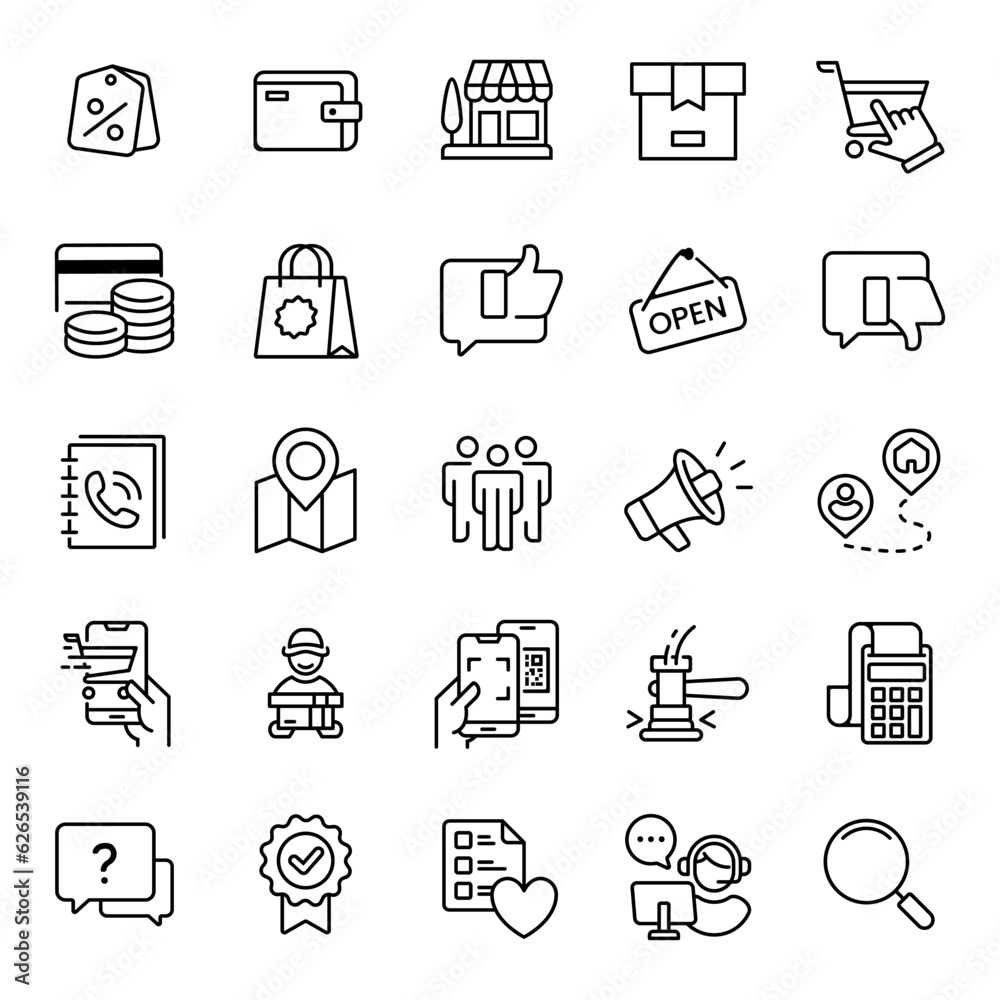 E-commerce icon set line vector. Online shopping outlined icons commerce business illustration design