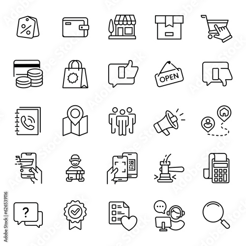 E-commerce icon set line vector. Online shopping outlined icons commerce business illustration design