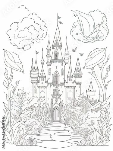 Captivating Fairy Tale Castle Coloring Illustration: Let Creativity Soar
