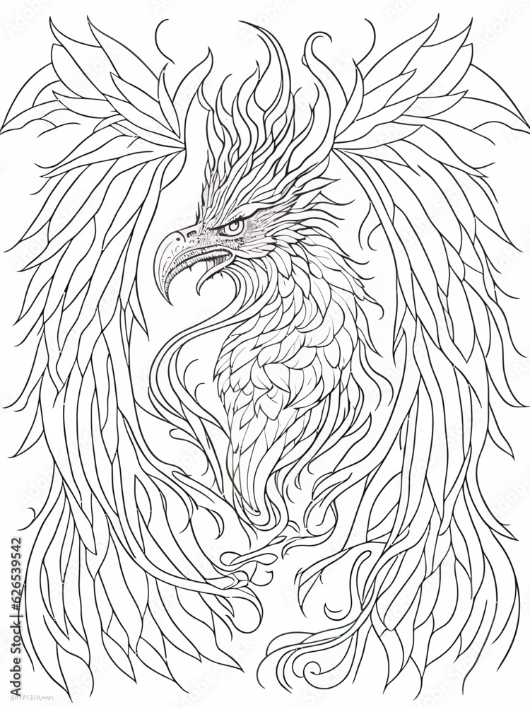 Unleash Imagination: Mythical Creatures Coloring Page for Kids Stock