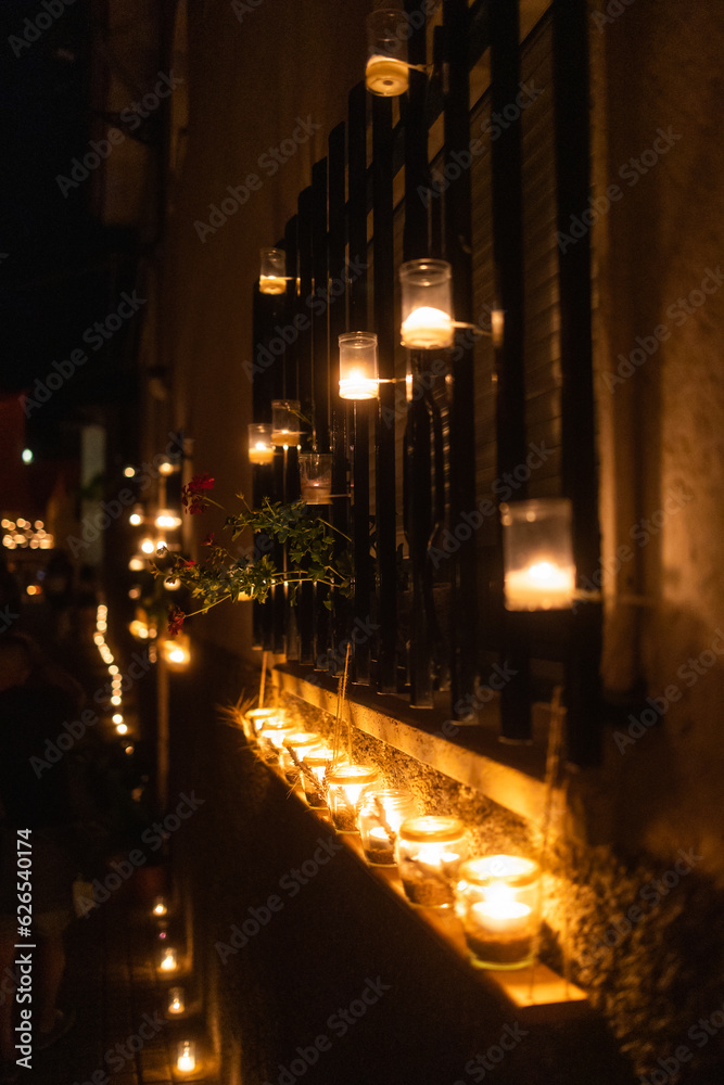 Candlelights in the night in Arbancón, Guadalajara, Spain