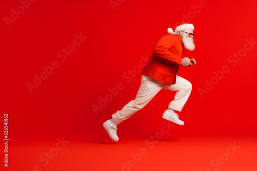 man gift claus christmas santa white holiday red isolated present run. Generative AI. © VICHIZH
